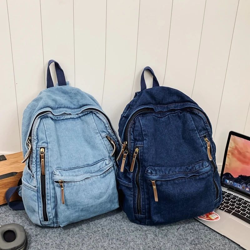Kvinder Rygsæk Stor Kapacitet Jeans Student - Mørkeblå