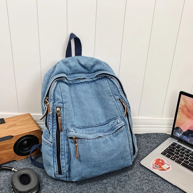 Kvinder Rygsæk Stor Kapacitet Jeans Student - Mørkeblå