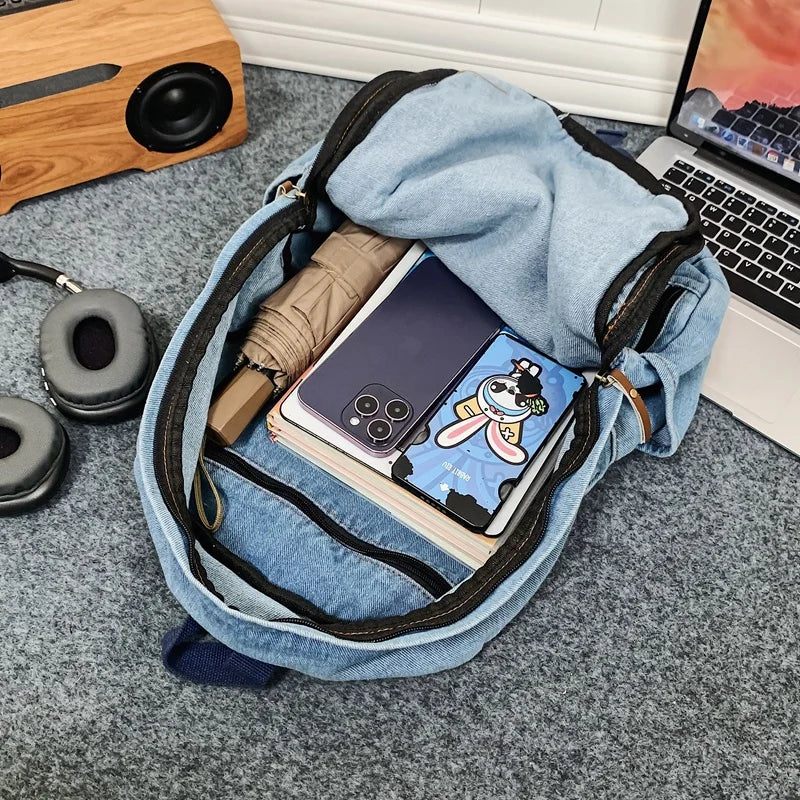 Kvinder Rygsæk Stor Kapacitet Jeans Student - Mørkeblå