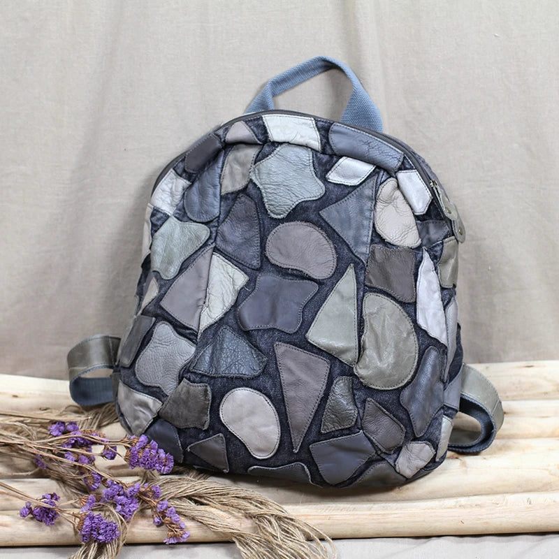 Retro Ægte Læder Kvinder Rygsække Casual Håndlavet Design Håndtasker Top Lag Skuldertasker - Grå