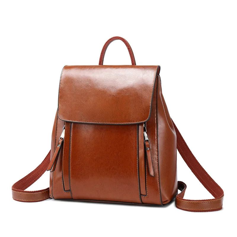 Retro Stil Kvinders Rygsække Læder Skuldertaske Solid Håndtaske - Kaffe