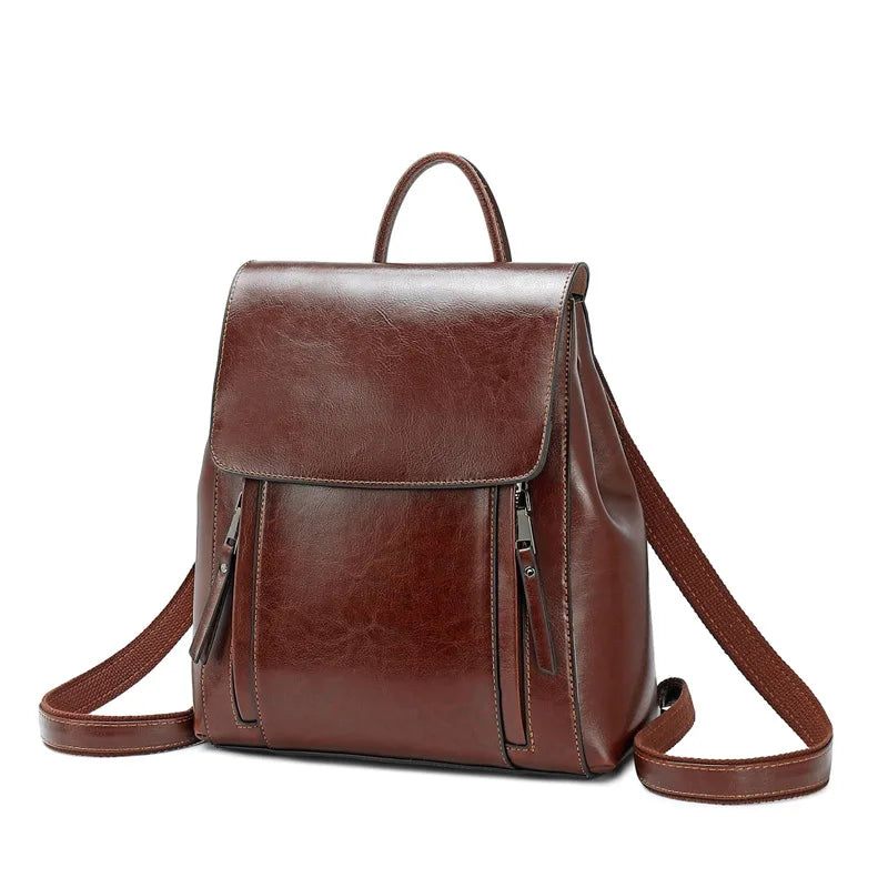 Retro Stil Kvinders Rygsække Læder Skuldertaske Solid Håndtaske - Kaffe