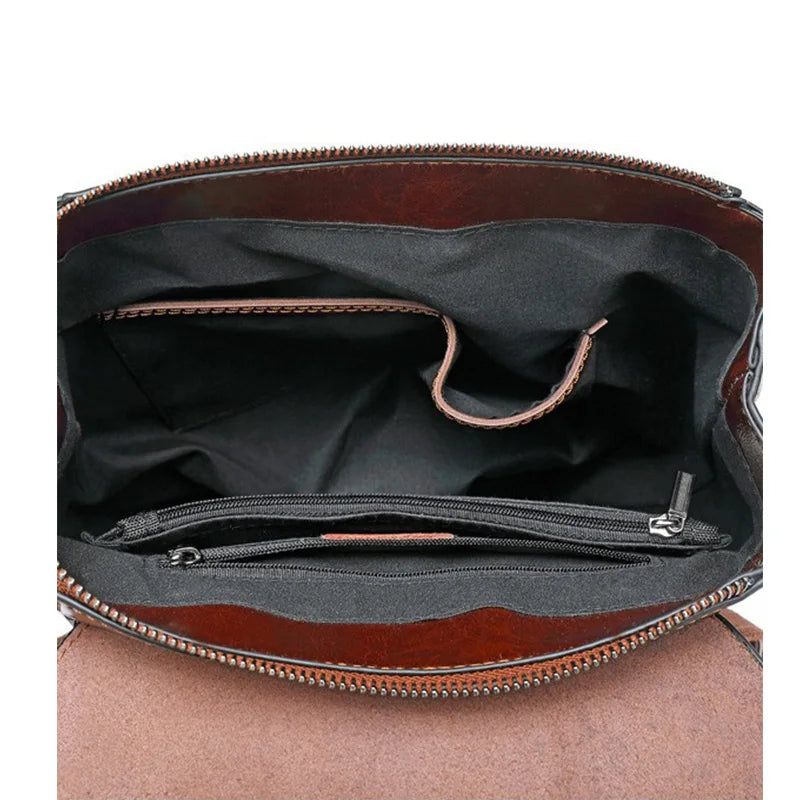 Retro Stil Kvinders Rygsække Læder Skuldertaske Solid Håndtaske - Kaffe