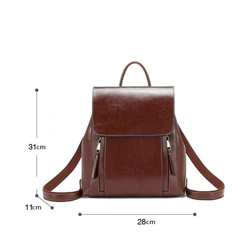 Retro Stil Kvinders Rygsække Læder Skuldertaske Solid Håndtaske - Kaffe