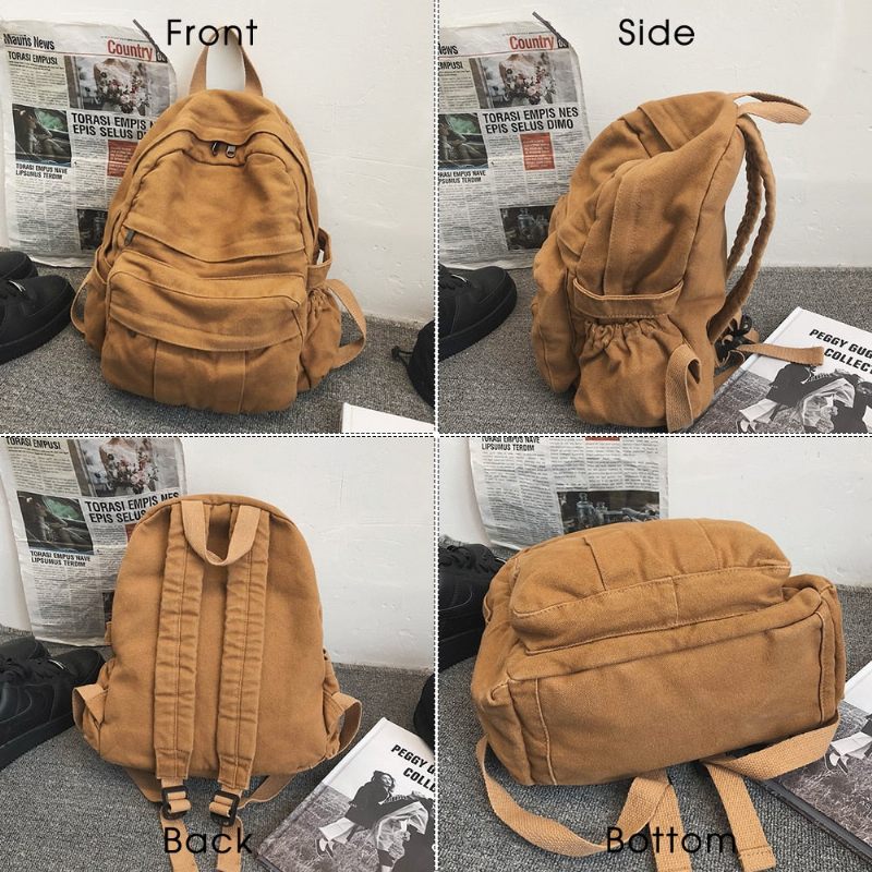 Student Kvinde Bomuld Canvas Rygsæk Kawaii Kvinder Vintage Skoletaske Teenagepige Søde Rygsække Mode Dame Luksus Taske Bog - Sort