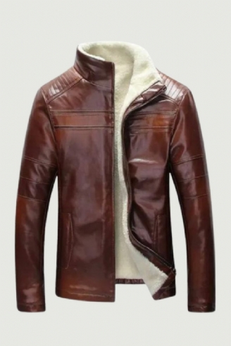 Mænd Vinter Tykke Fleece Læder Jakker Frakker Mand Casual Slim Fit
