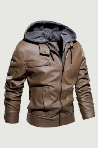 Vinter Læderjakker Til Mænd Casual Motorcykeljakke Biker Fleece Varme Frakker Windbreaker Læderjakke