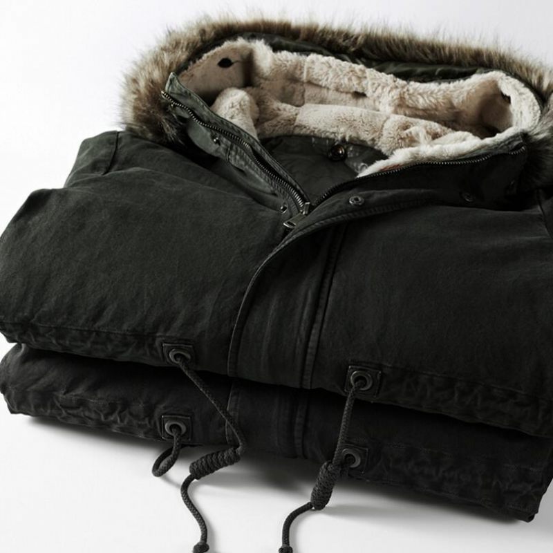 Tykke Varme Parka-pelskrave Til Mænd Til Vinterparka-frakker Højkvalitets Hætte Vindtæt Bomuld Lang Jakke Overfrakke - Grøn