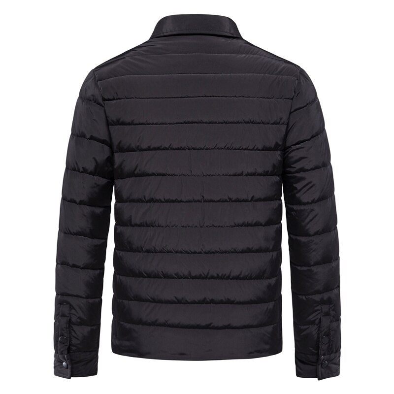 Varm Tyk Vinterjakke Mænd Dobbelt Pocket Turn Krave Frakke Til Casual Business Vinter Parkas - Sort