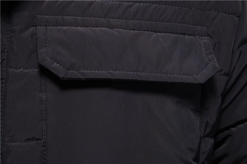Varm Tyk Vinterjakke Mænd Dobbelt Pocket Turn Krave Frakke Til Casual Business Vinter Parkas - Sort
