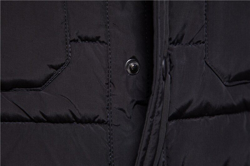 Varm Tyk Vinterjakke Mænd Dobbelt Pocket Turn Krave Frakke Til Casual Business Vinter Parkas - Sort