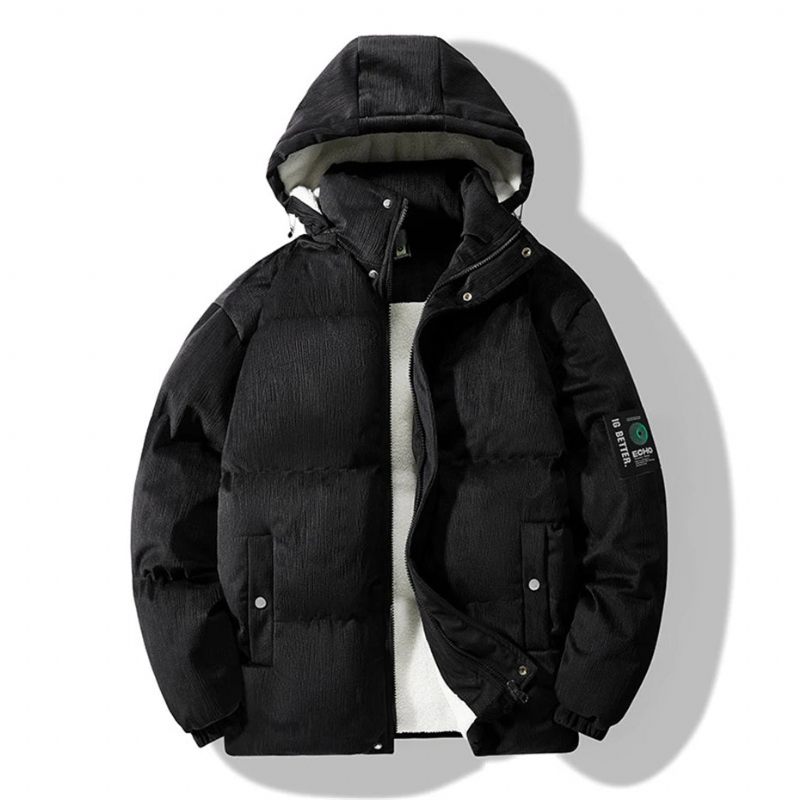 Vinter Fleece Parkas Herre Polstret Jakke Tyk Frakke Casual Solid Stand Krave Parka - Khaki