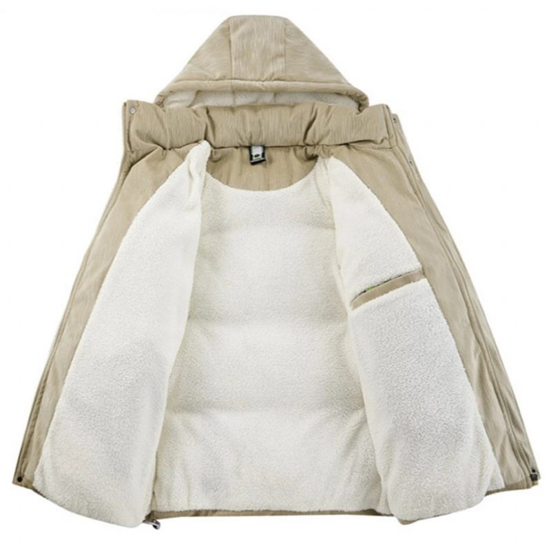 Vinter Fleece Parkas Herre Polstret Jakke Tyk Frakke Casual Solid Stand Krave Parka - Khaki