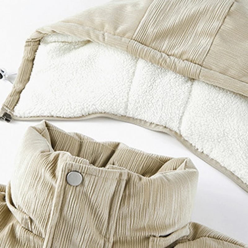 Vinter Fleece Parkas Herre Polstret Jakke Tyk Frakke Casual Solid Stand Krave Parka - Khaki