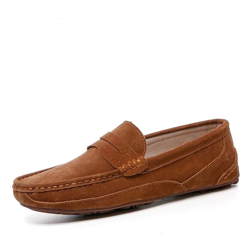 Ægte Læder Mænd Casual Sko Luksus Mærke Loafers - Mørkebrun