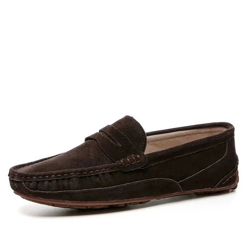 Ægte Læder Mænd Casual Sko Luksus Mærke Loafers - Mørkebrun