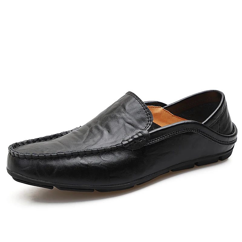 Efterår Vinter Varm Pels Læder Flats Loafers Herre Mokkasiner Casual Sko - Sort
