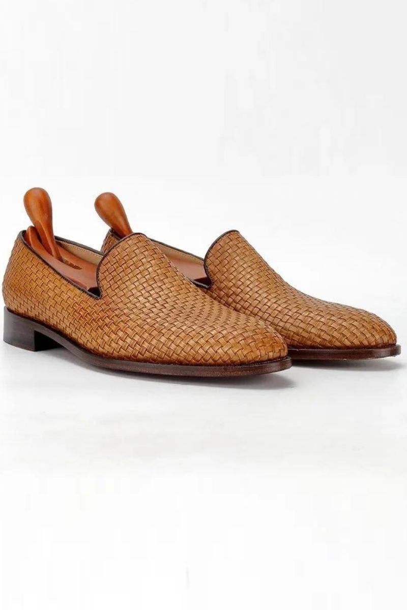 Håndlavet Loafer Vævet Strikket Lædersål Sko Til Mænd Social Sko Mandlige Klassiske Sko Elegant Herre