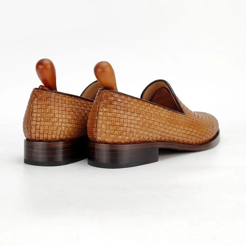 Håndlavet Loafer Vævet Strikket Lædersål Sko Til Mænd Social Sko Mandlige Klassiske Sko Elegant Herre - Brun