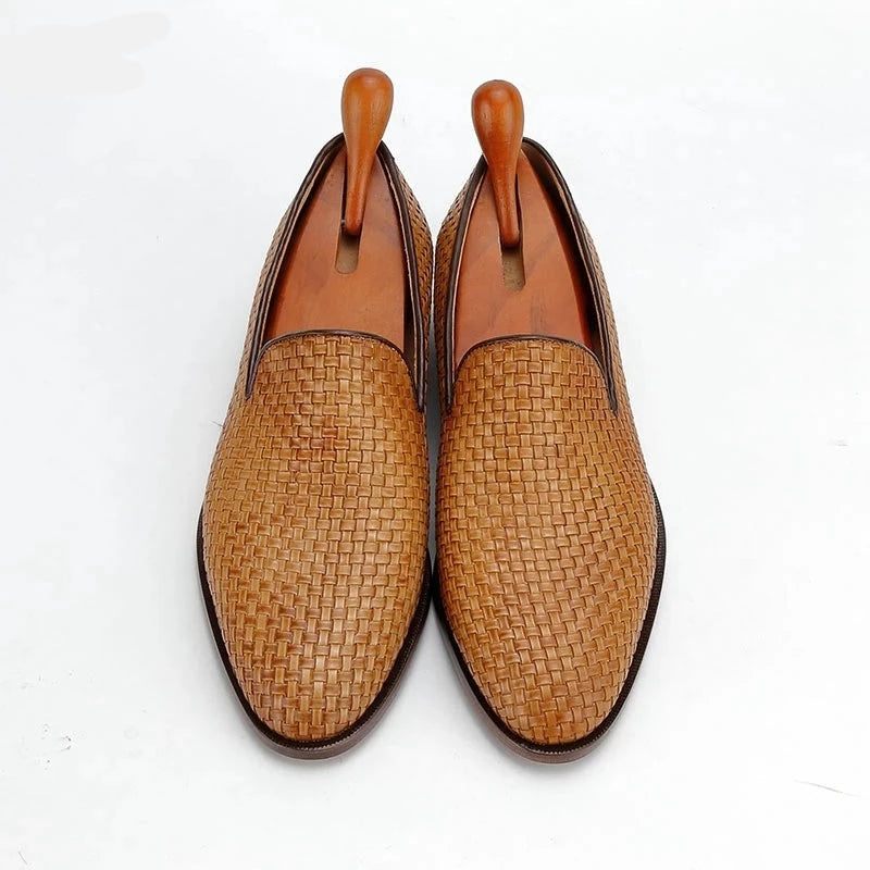 Håndlavet Loafer Vævet Strikket Lædersål Sko Til Mænd Social Sko Mandlige Klassiske Sko Elegant Herre - Brun