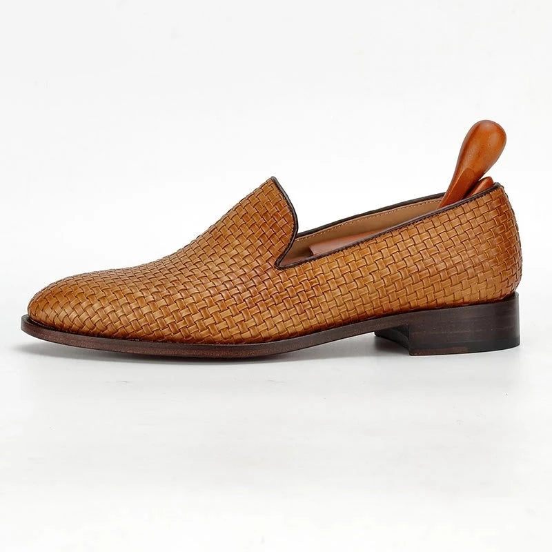 Håndlavet Loafer Vævet Strikket Lædersål Sko Til Mænd Social Sko Mandlige Klassiske Sko Elegant Herre - Brun