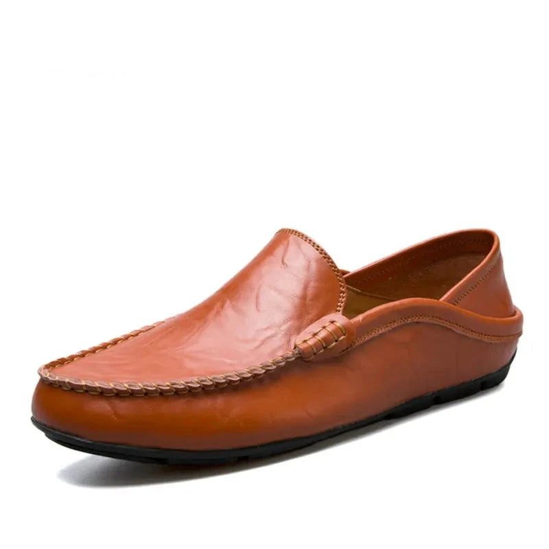 Komfortable Håndlavede Lædersko Casual Mænds Flats Design Mand Bund Læder Mænd Sko - Rød Brun