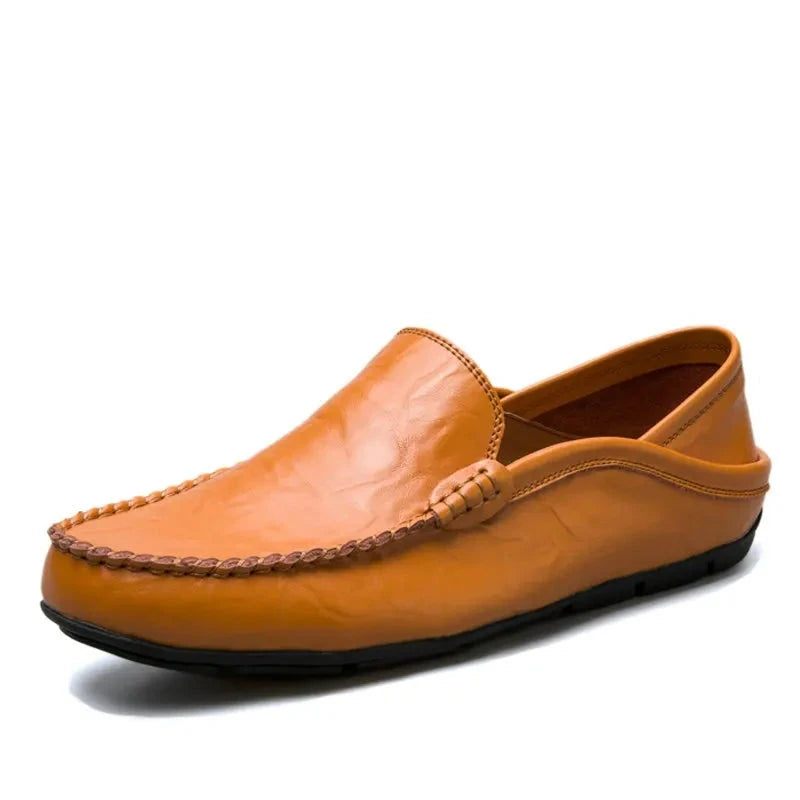 Komfortable Håndlavede Lædersko Casual Mænds Flats Design Mand Bund Læder Mænd Sko - Rød Brun