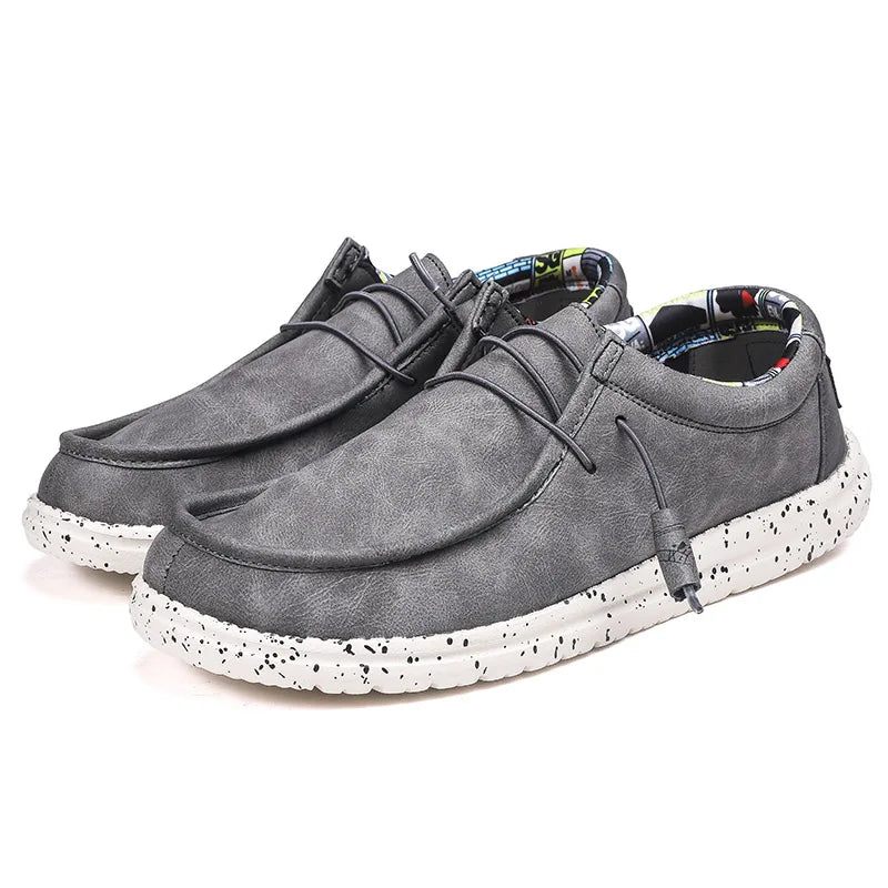 Læder Fritidssko Mænd Dude Loafers Street Style Mænds Slip-ons - Grå