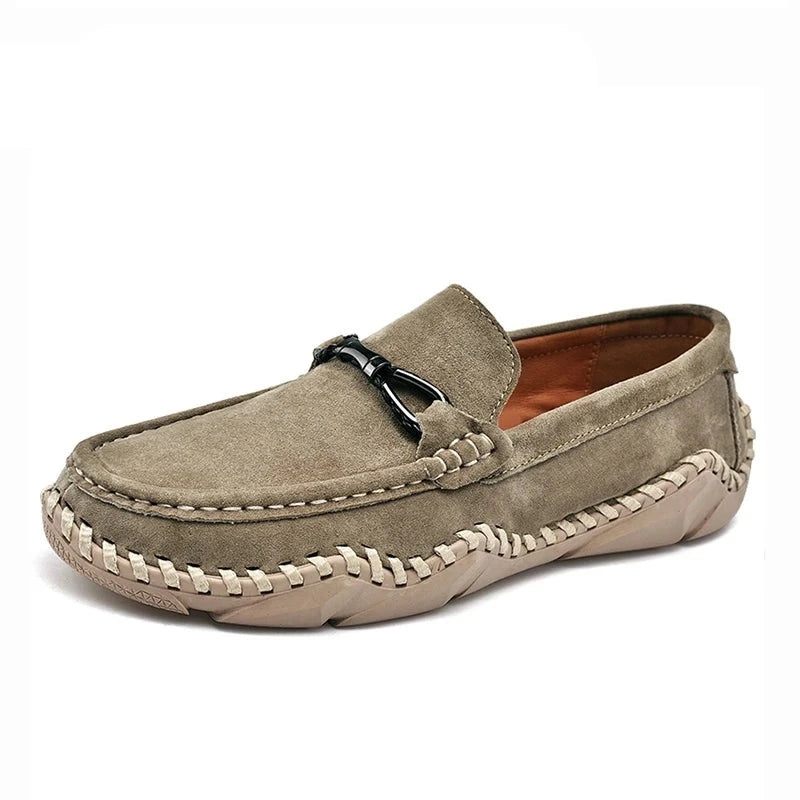 Luksusmærke Komfort Mænd Loafers Ægte Læder Flats Sko Årsag - Kaki