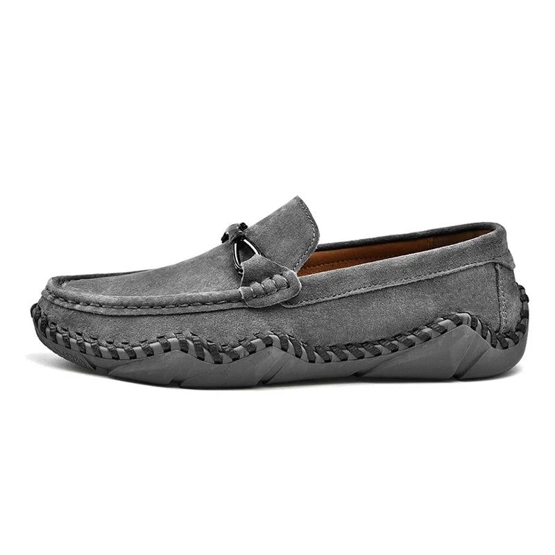 Luksusmærke Komfort Mænd Loafers Ægte Læder Flats Sko Årsag - Kaki