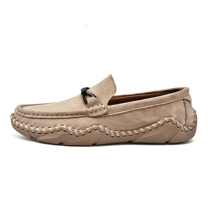 Luksusmærke Komfort Mænd Loafers Ægte Læder Flats Sko Årsag - Kaki