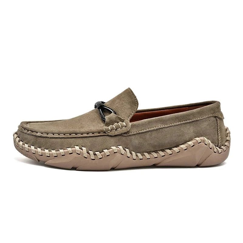 Luksusmærke Komfort Mænd Loafers Ægte Læder Flats Sko Årsag - Kaki