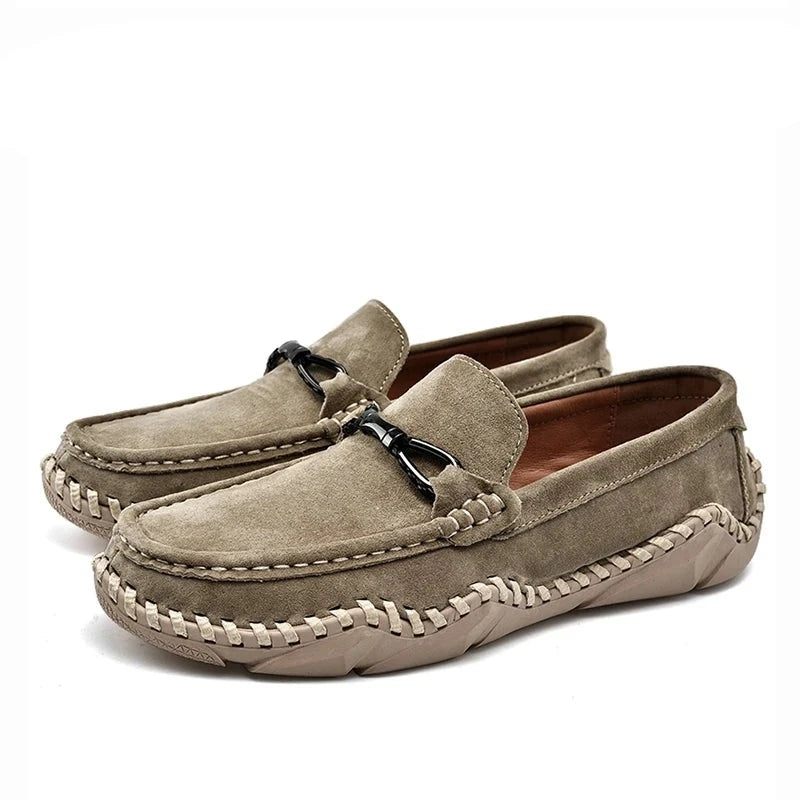 Luksusmærke Komfort Mænd Loafers Ægte Læder Flats Sko Årsag - Kaki