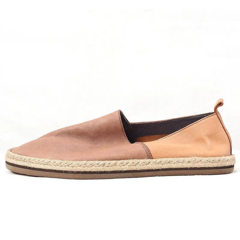Sommer Åndbar Ægte Læder Loafers Mænd Slip-on Daily Casual Flat Shoes Mandlige Vintage - Kaffe