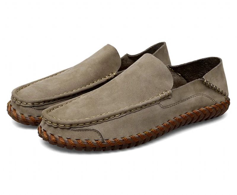 Sommer Mænd Casual Slip On Lædersko Bløde Komfortsko Loafers Herre - Khaki