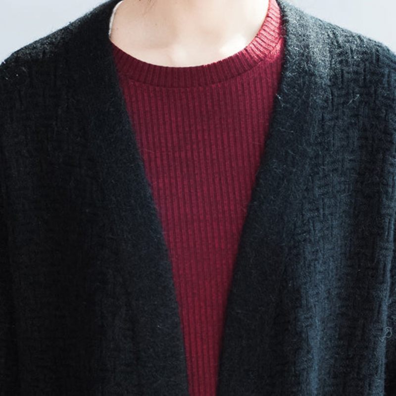 Balck Efterår Wram Trøjer Frakker Plus Størrelse Tyk Sweater Cardigans Side Åben - Dame cardigans