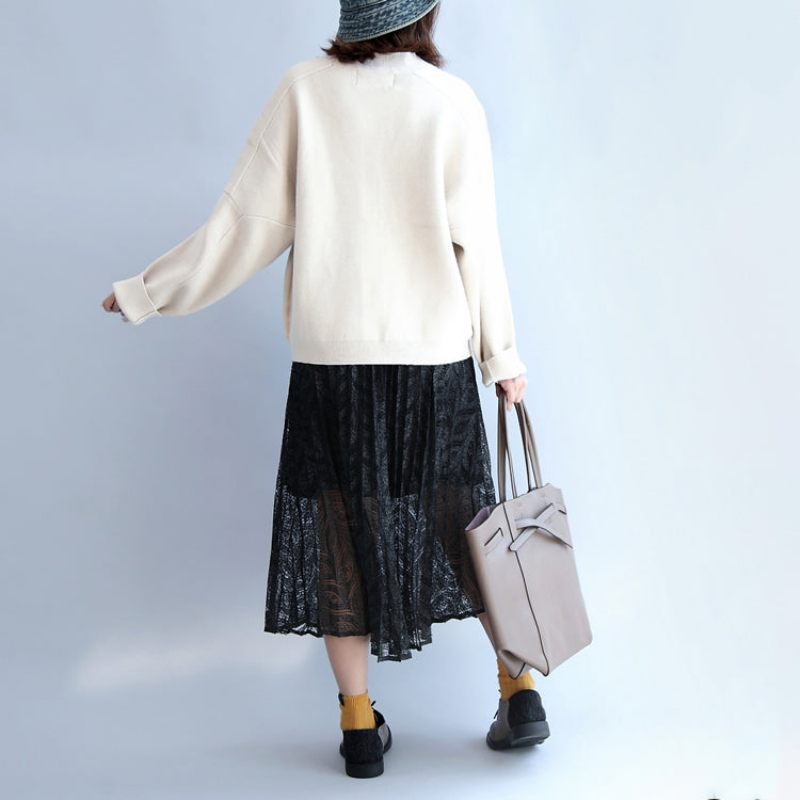 Beige Hvid Tyk Bomuldstrøje Overtøj Plus Størrelse Casual V-hals Korte Cardigans - Dame cardigans