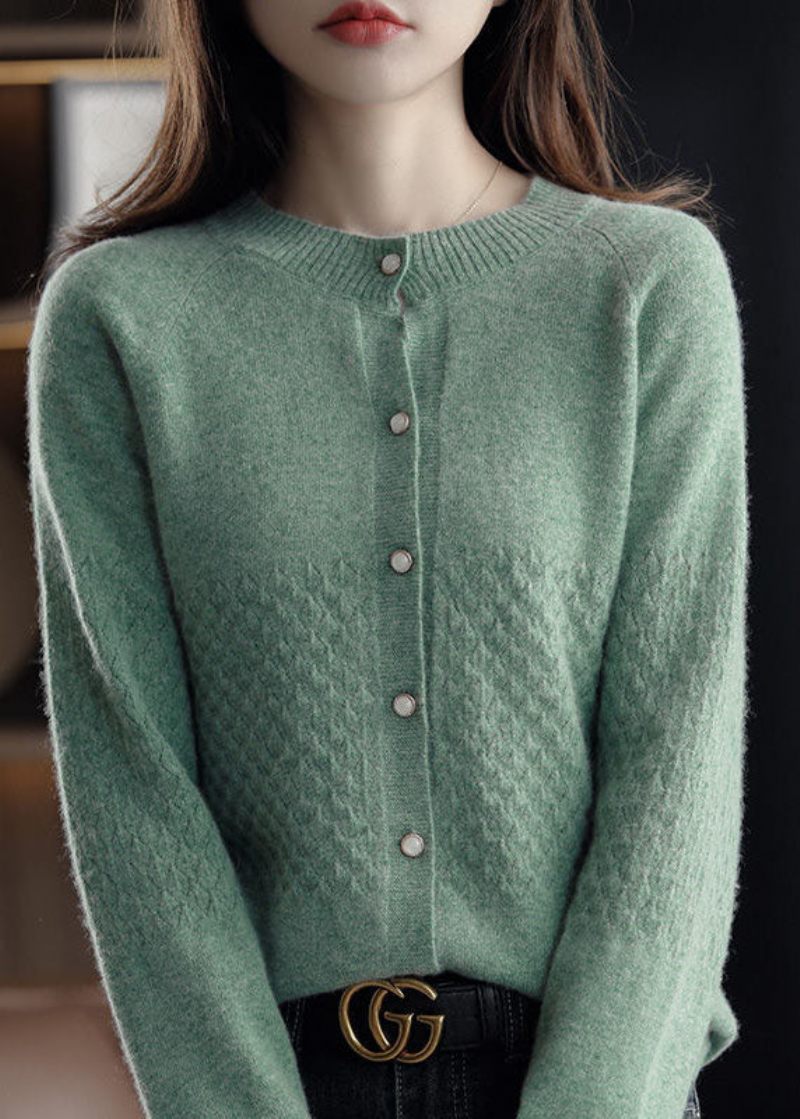 Bohemian Dark Camel O-hals Knap Slim Fit Strik Cardigan Vinter - Dame cardigans
