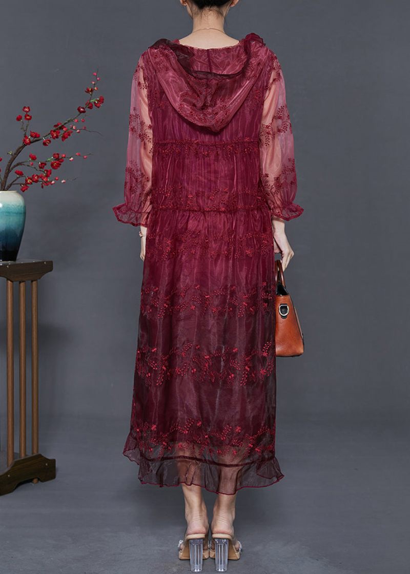Boho Mulberry Broderet Organza Hætte Cardigan Sommer - Dame cardigans