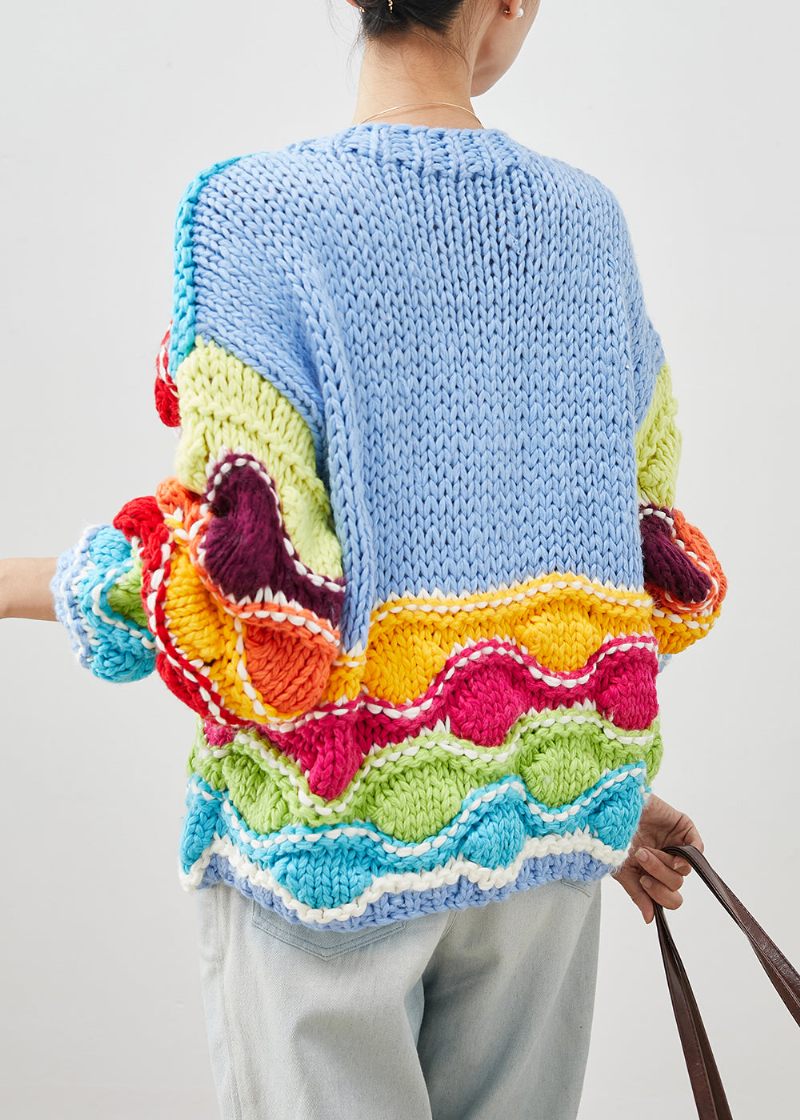 Boho Rainbow Oversized Patchwork Strik Cardigan Forår - Dame cardigans