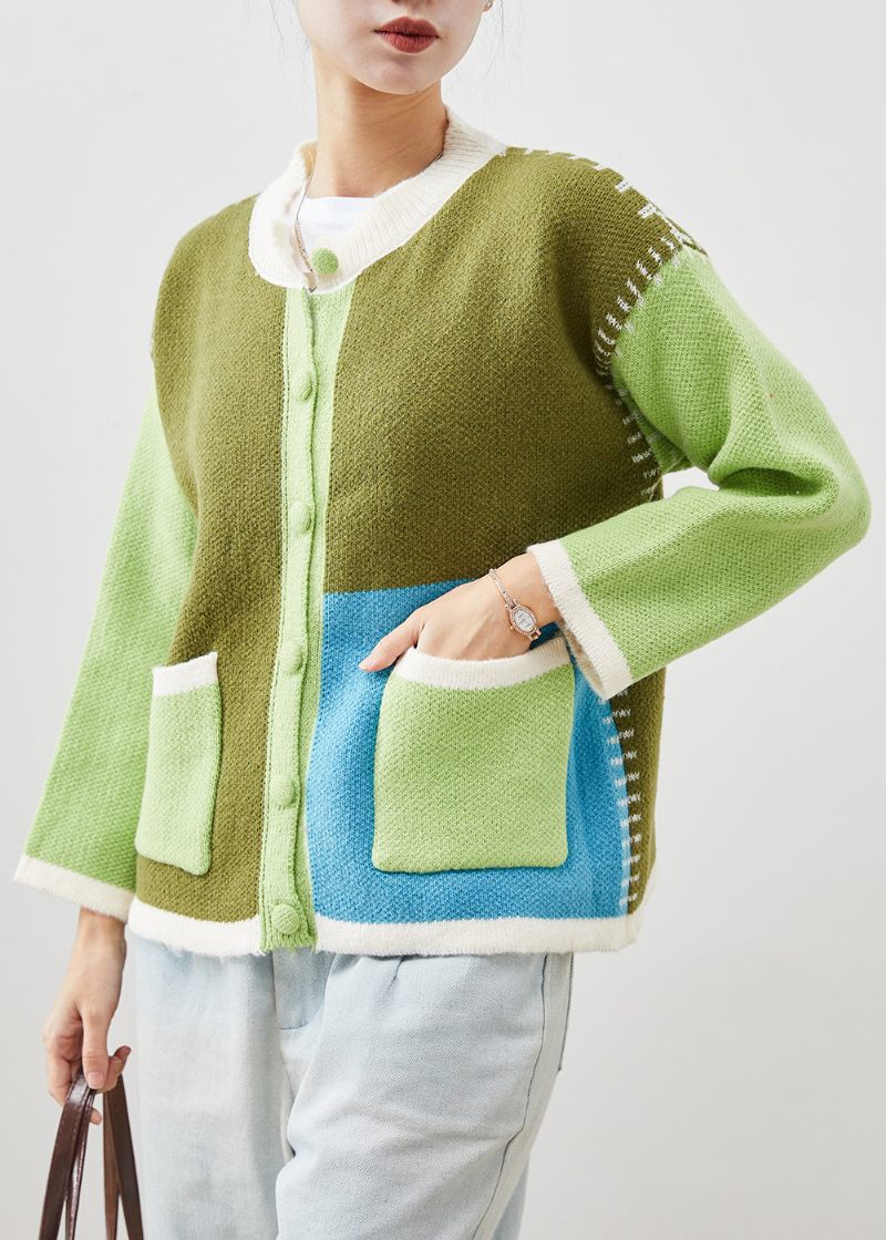 Boutique Grøn Oversized Patchwork Strik Jakker Forår - Dame cardigans