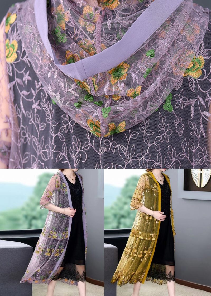 Boutique Lilla Hættebroderet Patchwork Tyl Cardigans Sommer - Dame cardigans