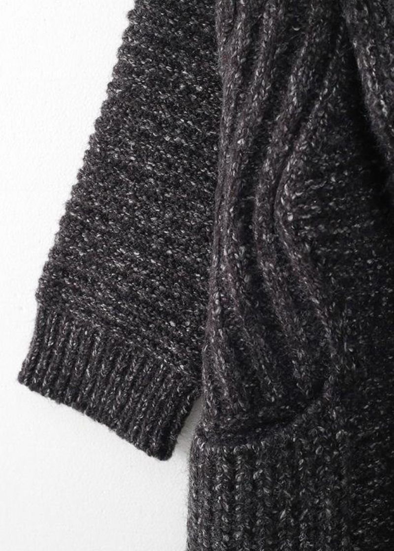 Chunky Grå Strikkede Cardigans Plus Størrelse Tøj Hættelommer Strikket Outwear - Dame cardigans
