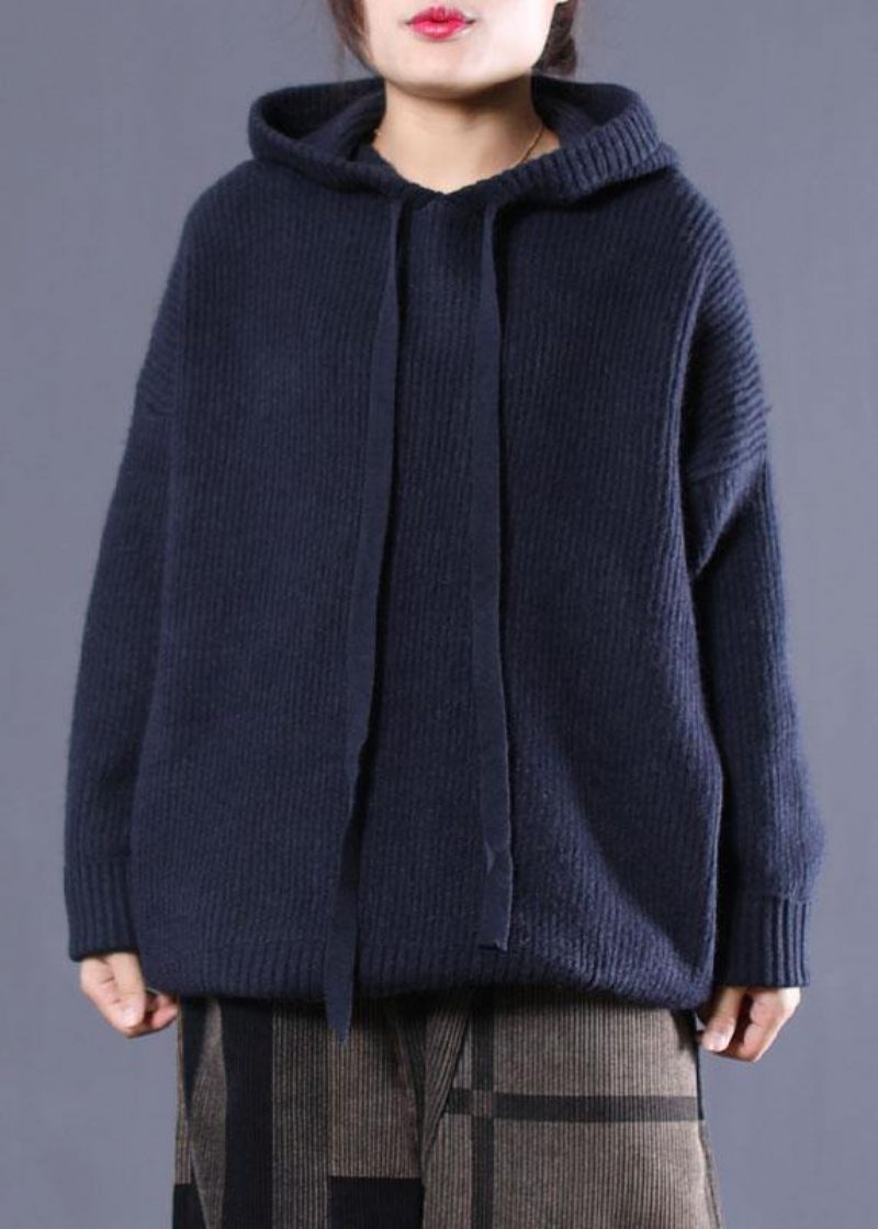 Diy Navy Hætte Løs Efterårsstrikket Top