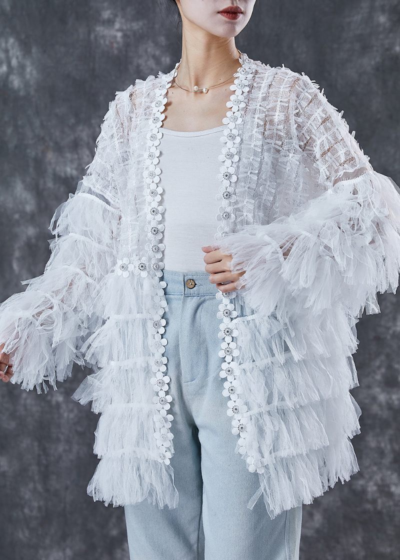 Gør-det-selv Hvid Lagdelt Patchwork Blonde Cardigan Forår - Dame cardigans