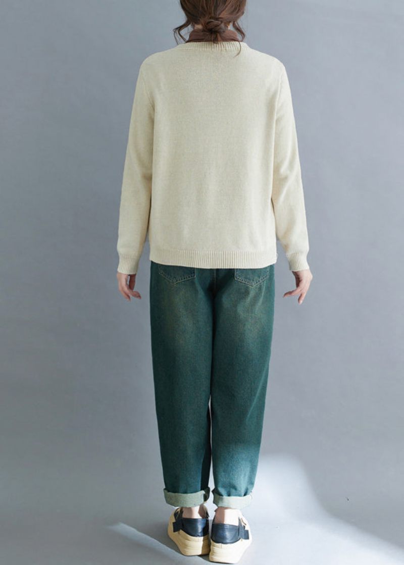 Håndlavet Beige Broderet Strik Cardigan Vinter - Dame cardigans