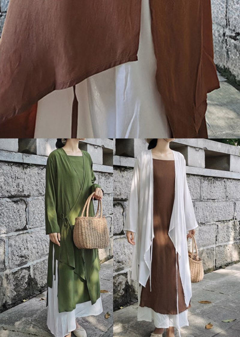 Håndlavet Hvid Asymmetrisk Design Bomuld Lang Cardigan Sommer - Hvid