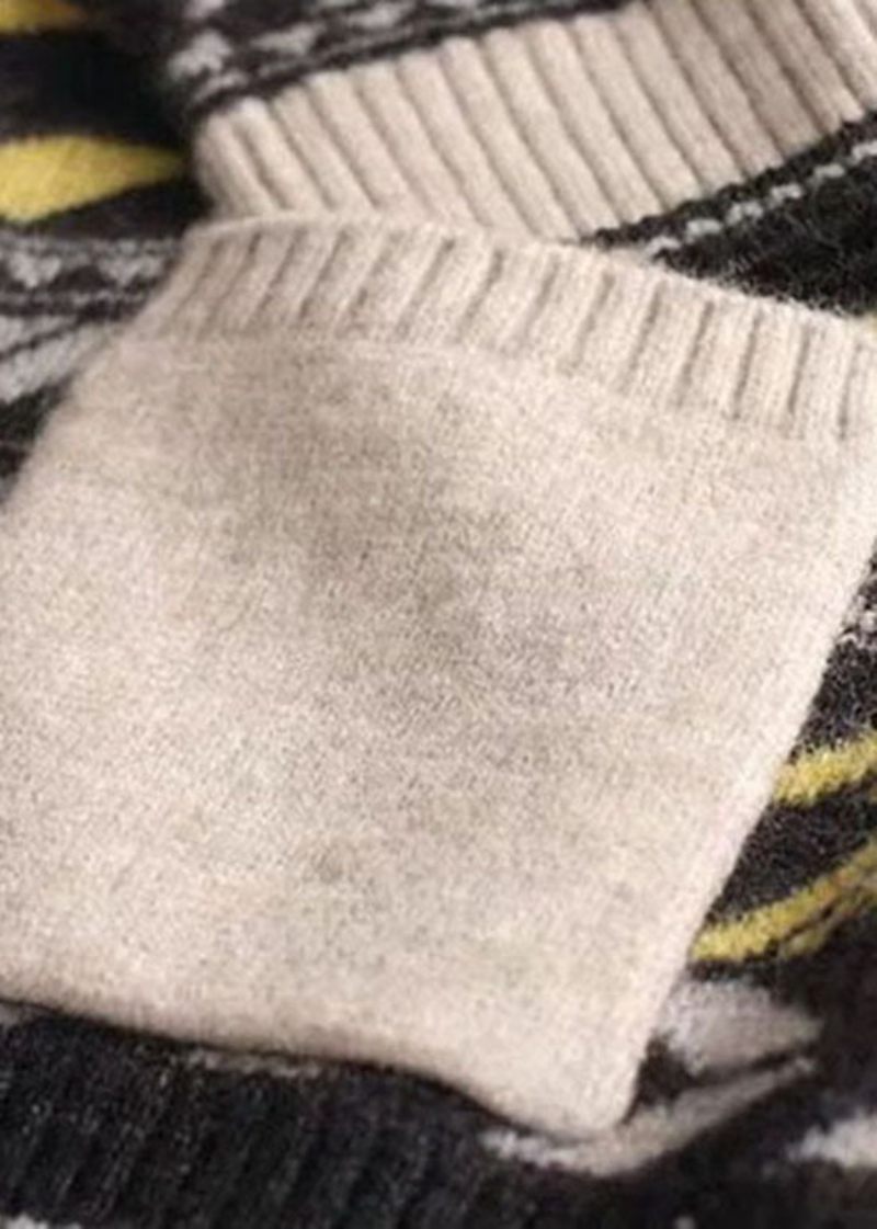 Italiensk Abrikos V-hals Print Lommer Strik Cardigans Vinter - Dame cardigans