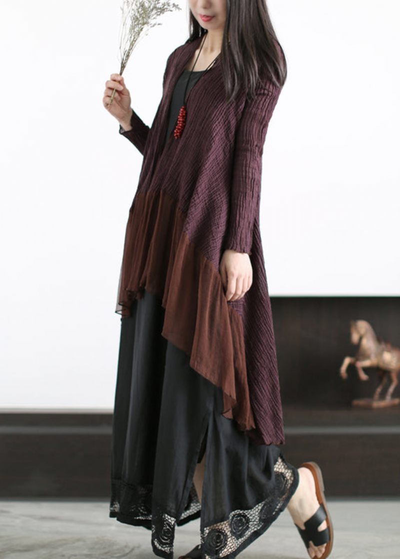 Italiensk Mulberry Rynket Tyl Patchwork Linned Løs Cardigan Sommer - Dame cardigans