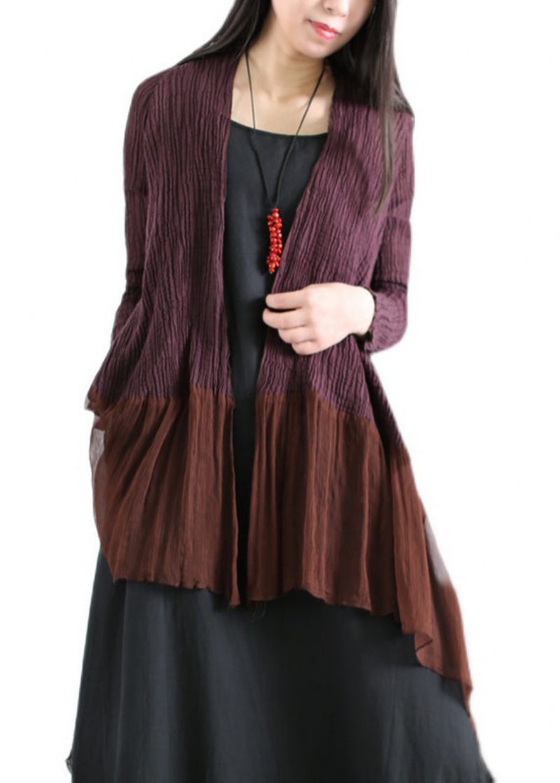Italiensk Mulberry Rynket Tyl Patchwork Linned Løs Cardigan Sommer - Dame cardigans